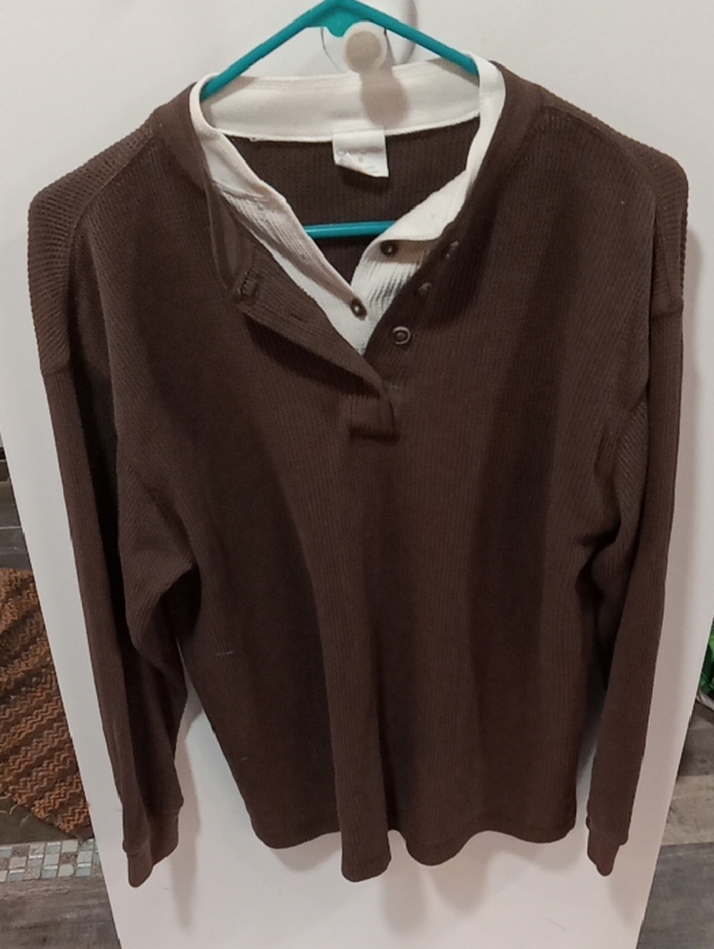 (246) Cherokee Brown Long-Sleeve Henley Thermal Sweater